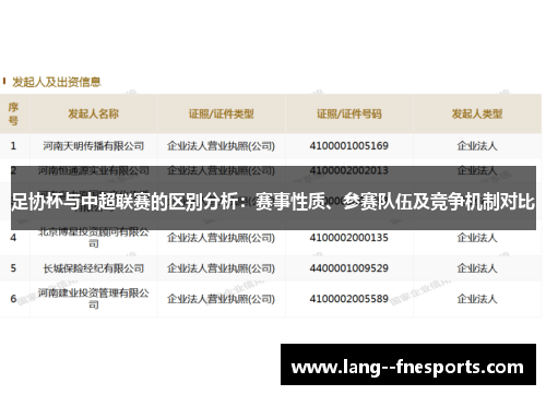 足协杯与中超联赛的区别分析：赛事性质、参赛队伍及竞争机制对比